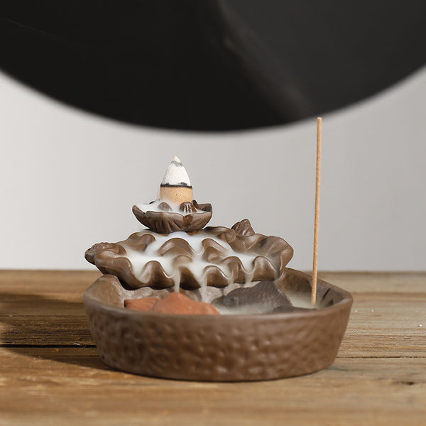 Purple sand stone grinding smoke backflow incense burner, creative lotus fish smoke backflow ornamental aromatherapy burner home decoration - Toy Collection