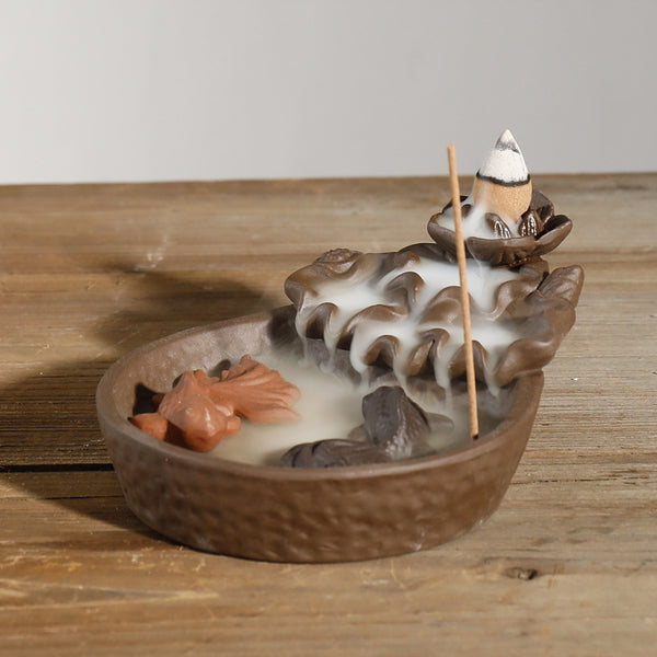 Purple sand stone grinding smoke backflow incense burner, creative lotus fish smoke backflow ornamental aromatherapy burner home decoration - Toy Collection