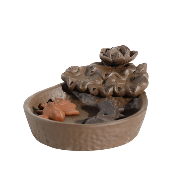 Purple sand stone grinding smoke backflow incense burner, creative lotus fish smoke backflow ornamental aromatherapy burner home decoration - Toy Collection