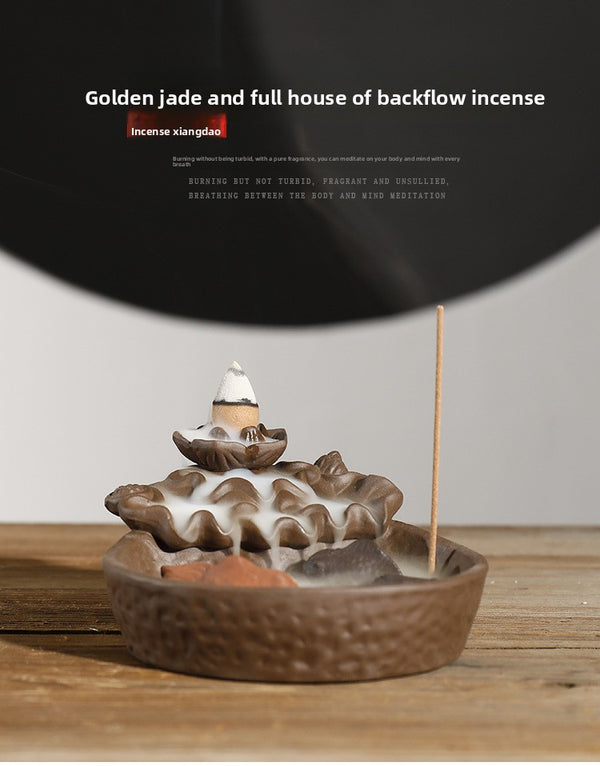 Purple sand stone grinding smoke backflow incense burner, creative lotus fish smoke backflow ornamental aromatherapy burner home decoration - Toy Collection