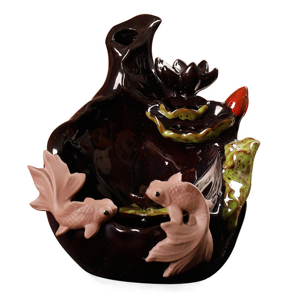 Quiet Dust Zen Ceramic Backflow Incense Burner, Creative Lotus Fish Backflow Smoke Ornamental Aromatherapy Burner Home Ornament - Toy Collection
