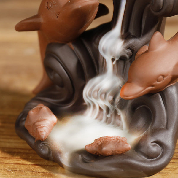 Purple sand viewing tower cigarette backflow incense burner creative marine animal dolphin sandalwood backflow aromatherapy burner ornament - Toy Collection