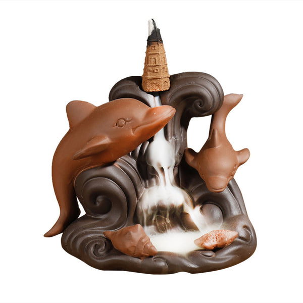 Purple sand viewing tower cigarette backflow incense burner creative marine animal dolphin sandalwood backflow aromatherapy burner ornament - Toy Collection
