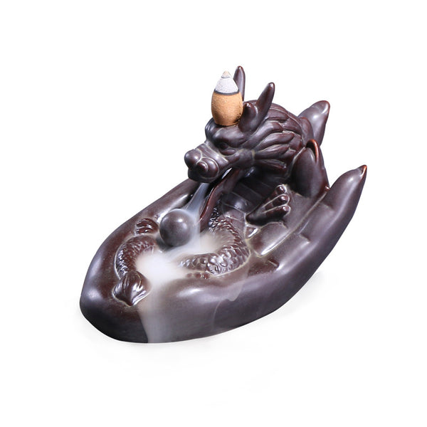 Quiet dust, creative ceramic backflow incense burner ornament aromatherapy burner, the dragon is in control, the original ceramic smoke backflow incense burner - Toy Collection