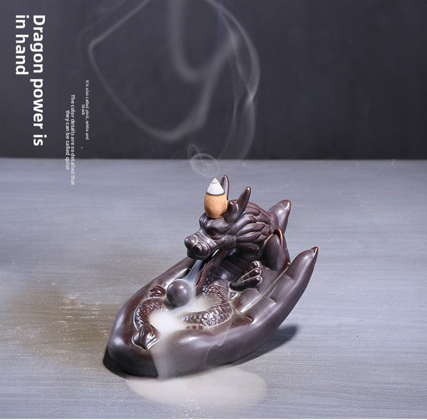 Quiet dust, creative ceramic backflow incense burner ornament aromatherapy burner, the dragon is in control, the original ceramic smoke backflow incense burner - Toy Collection