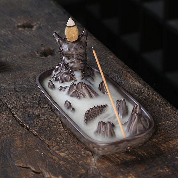 Hot-selling ceramic backflow incense burner small dragon alpine flowing water backflow aromatherapy burner home ornaments - Toy Collection