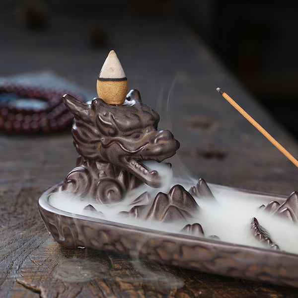Hot-selling ceramic backflow incense burner small dragon alpine flowing water backflow aromatherapy burner home ornaments - Toy Collection
