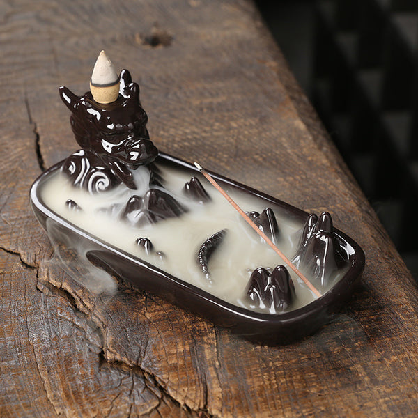 Hot-selling ceramic backflow incense burner small dragon alpine flowing water backflow aromatherapy burner home ornaments - Toy Collection