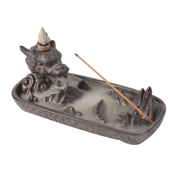 Hot-selling ceramic backflow incense burner small dragon alpine flowing water backflow aromatherapy burner home ornaments - Toy Collection