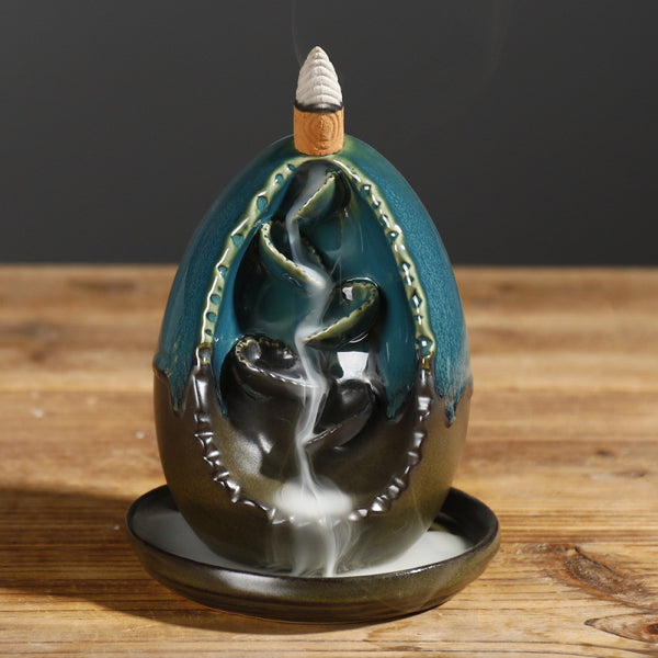 New Ceramic Blue Left and Right Egg Shaped Ornamental Smoke Backflow Aromatherapy Burner Crafts Ceramic Incense Burner - Toy Collection