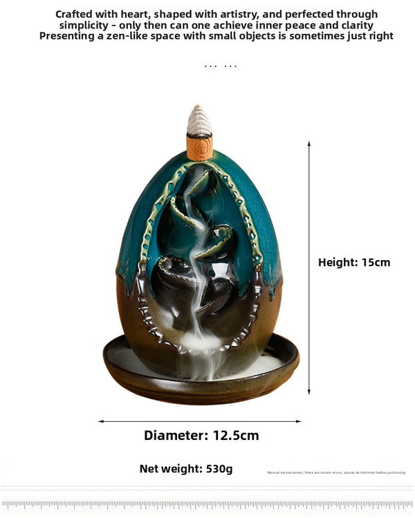 New Ceramic Blue Left and Right Egg Shaped Ornamental Smoke Backflow Aromatherapy Burner Crafts Ceramic Incense Burner - Toy Collection