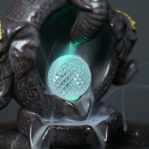 Ceramic Elephant Backflow Incense Burner, Creative LED Light Elephant God Aromatherapy Burner Backflow Smoke Home Ornament - Toy Collection