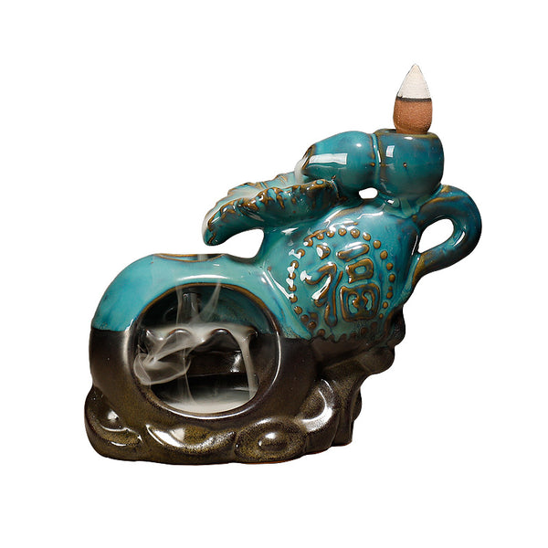 Quiet dust, Dehua ceramic smoke backflow aromatherapy burner, blue Zuofengyuan gourd backflow incense burner crafts - Toy Collection