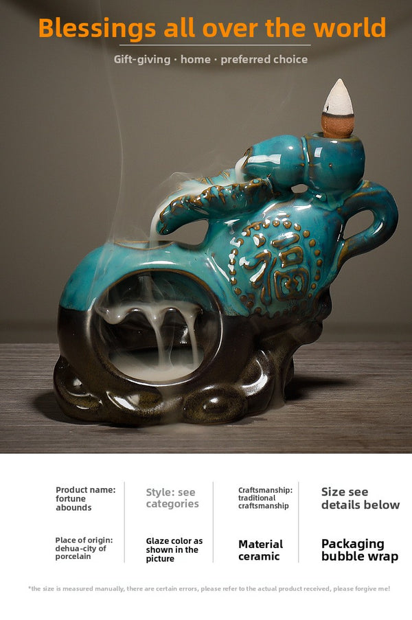 Quiet dust, Dehua ceramic smoke backflow aromatherapy burner, blue Zuofengyuan gourd backflow incense burner crafts - Toy Collection