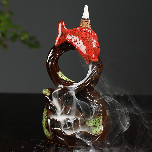 Purple sand backflow incense burner has fish incense burner creativity every year, lotus pond night backflow sandalwood burner home crafts - Toy Collection