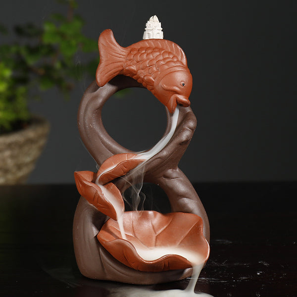Purple sand backflow incense burner has fish incense burner creativity every year, lotus pond night backflow sandalwood burner home crafts - Toy Collection