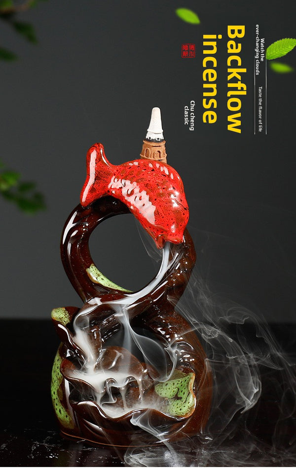 Purple sand backflow incense burner has fish incense burner creativity every year, lotus pond night backflow sandalwood burner home crafts - Toy Collection