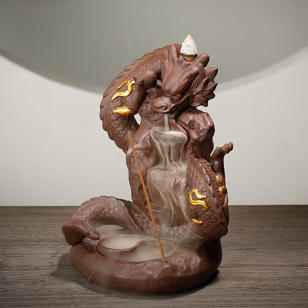 New Purple Sand Dragon Backflow Incense Burner Ornamental Smoke Backflow Burner Large Dragon Backflow Incense Burner Home Ornament Original - Toy Collection