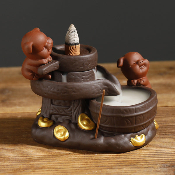 New purple sand graphite agarwood reflux incense burner crafts, creative animal blessing pig reflux incense burner ornament - Toy Collection