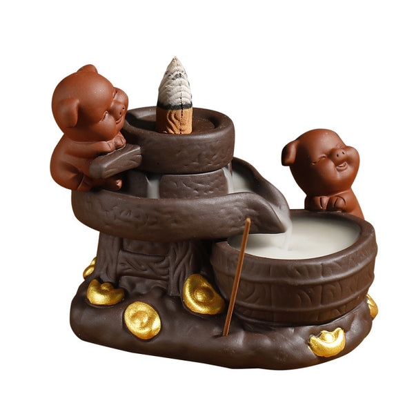 New purple sand graphite agarwood reflux incense burner crafts, creative animal blessing pig reflux incense burner ornament - Toy Collection