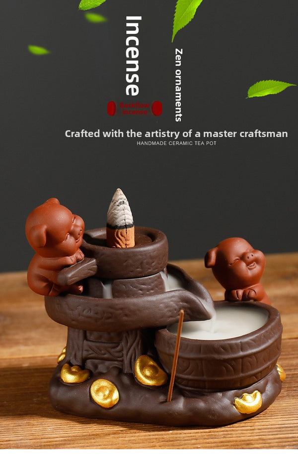 New purple sand graphite agarwood reflux incense burner crafts, creative animal blessing pig reflux incense burner ornament - Toy Collection