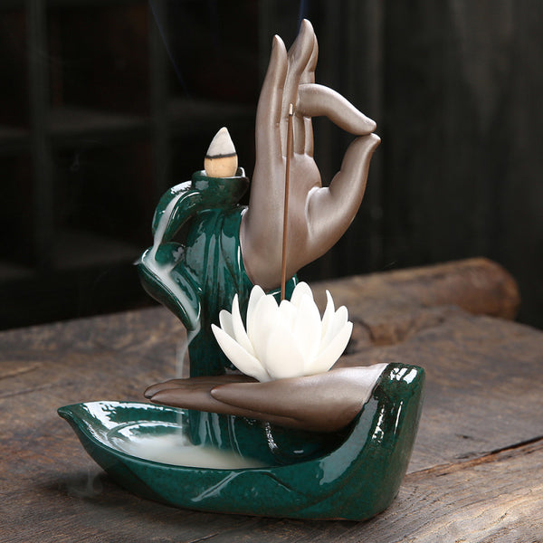 Quiet Dust, Ceramic Red Bergamot Lotus Tathagata Backflow Aromatherapy Burner Home Ornament Original - Toy Collection
