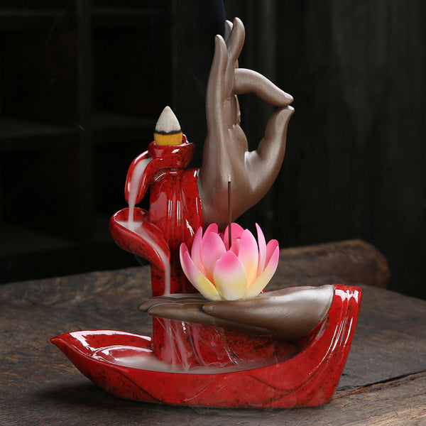 Quiet Dust, Ceramic Red Bergamot Lotus Tathagata Backflow Aromatherapy Burner Home Ornament Original - Toy Collection
