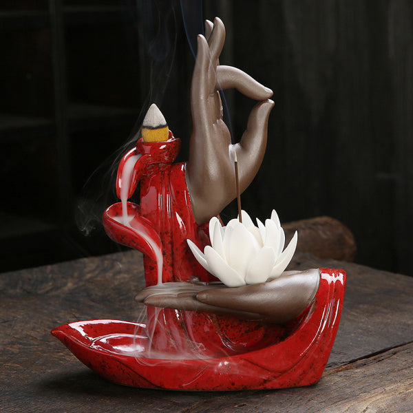 Quiet Dust, Ceramic Red Bergamot Lotus Tathagata Backflow Aromatherapy Burner Home Ornament Original - Toy Collection