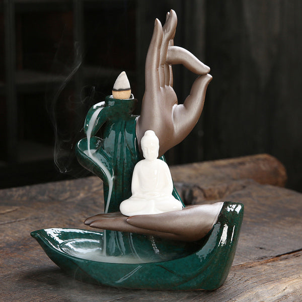 Quiet Dust, Ceramic Red Bergamot Lotus Tathagata Backflow Aromatherapy Burner Home Ornament Original - Toy Collection