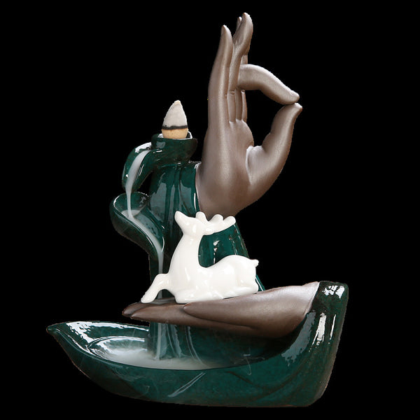 Quiet Dust, Ceramic Red Bergamot Lotus Tathagata Backflow Aromatherapy Burner Home Ornament Original - Toy Collection