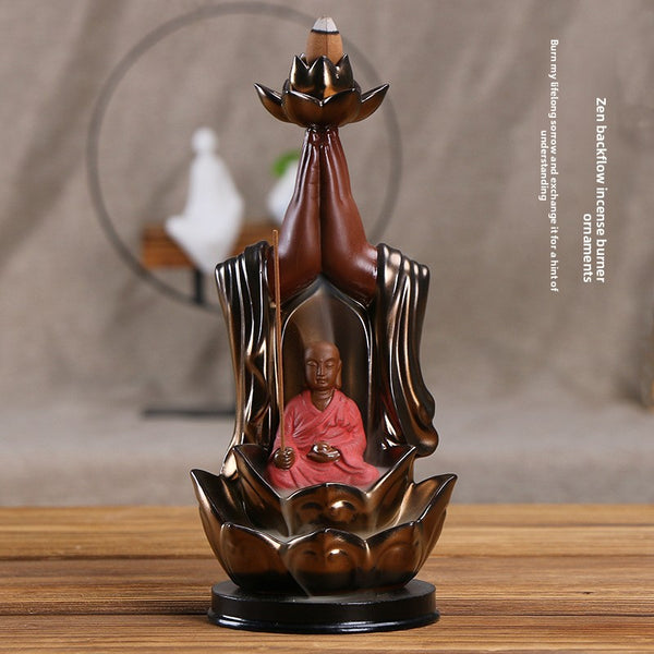 Ceramic incense burner Lotus golden bergamot Tathagata aromatherapy burner, Guanyin smoke backflow incense burner ornament - Toy Collection