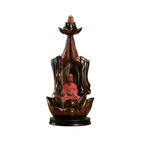 Ceramic incense burner Lotus golden bergamot Tathagata aromatherapy burner, Guanyin smoke backflow incense burner ornament - Toy Collection