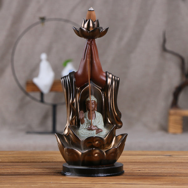 Ceramic incense burner Lotus golden bergamot Tathagata aromatherapy burner, Guanyin smoke backflow incense burner ornament - Toy Collection