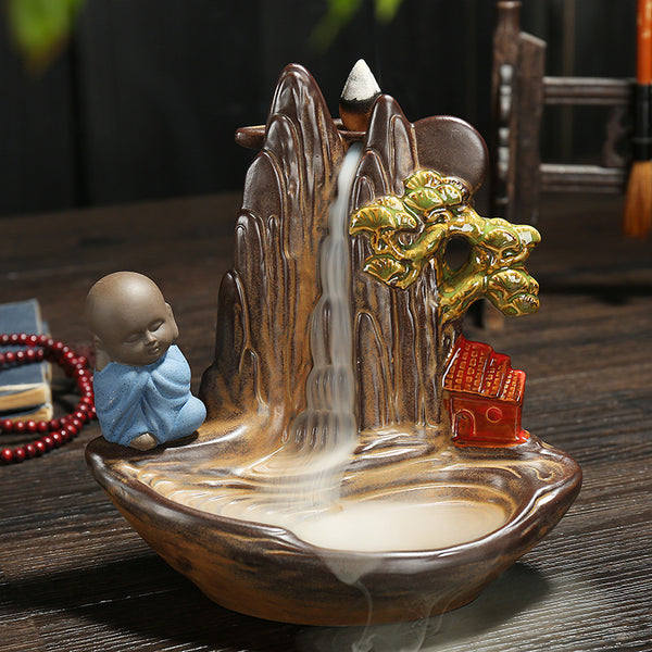 Original ceramic backflow incense burner, lotus pond moonlight aromatherapy burner, antique mountain and flowing water incense road creative ornament - Toy Collection