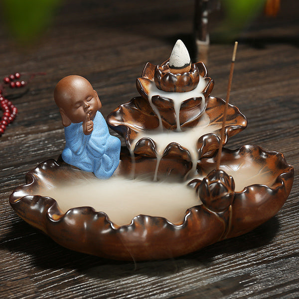 Original ceramic backflow incense burner, lotus pond moonlight aromatherapy burner, antique mountain and flowing water incense road creative ornament - Toy Collection
