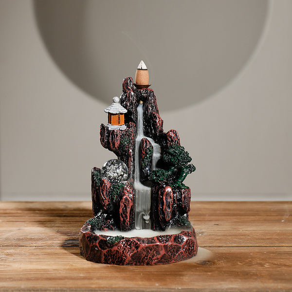 New resin smoke backflow incense burner, creative alpine and flowing water LED light ornamental backflow aromatherapy burner original - Toy Collection
