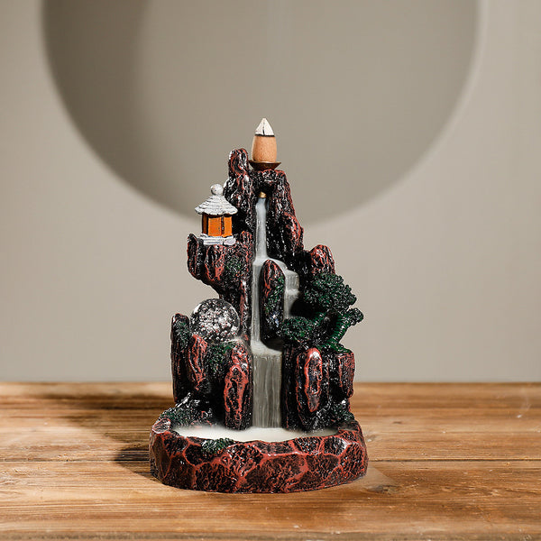 New resin smoke backflow incense burner, creative alpine and flowing water LED light ornamental backflow aromatherapy burner original - Toy Collection