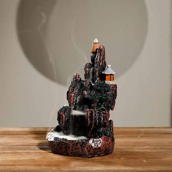 New resin smoke backflow incense burner, creative alpine and flowing water LED light ornamental backflow aromatherapy burner original - Toy Collection