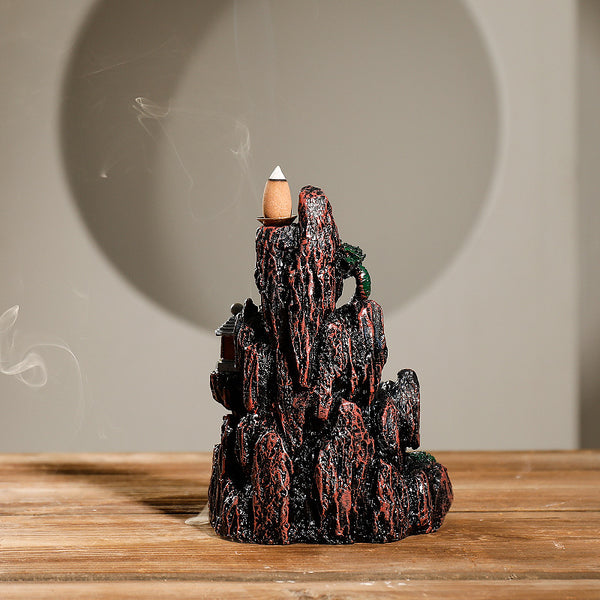New resin smoke backflow incense burner, creative alpine and flowing water LED light ornamental backflow aromatherapy burner original - Toy Collection
