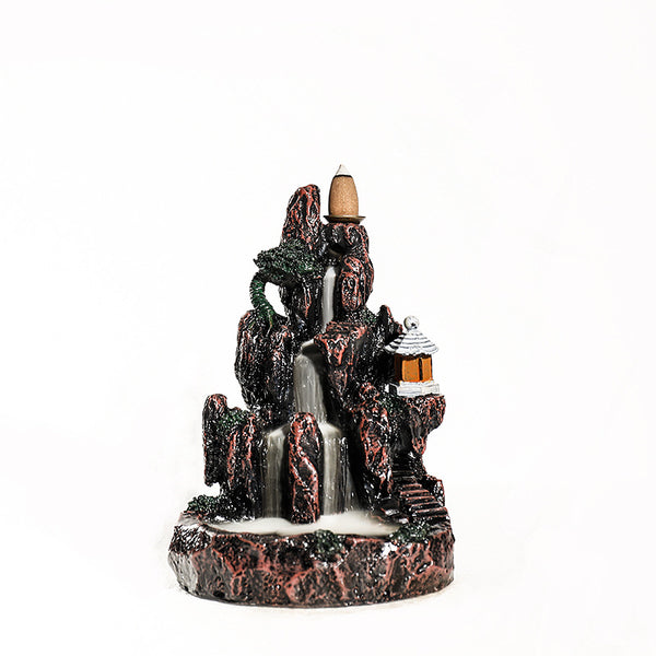 New resin smoke backflow incense burner, creative alpine and flowing water LED light ornamental backflow aromatherapy burner original - Toy Collection