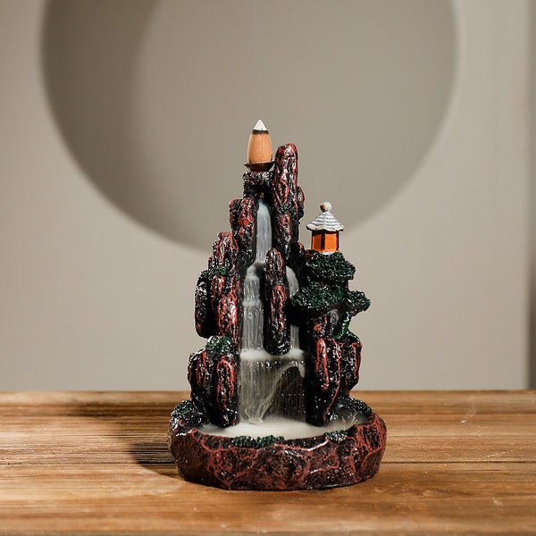 New resin smoke backflow incense burner, creative alpine and flowing water LED light ornamental backflow aromatherapy burner original - Toy Collection