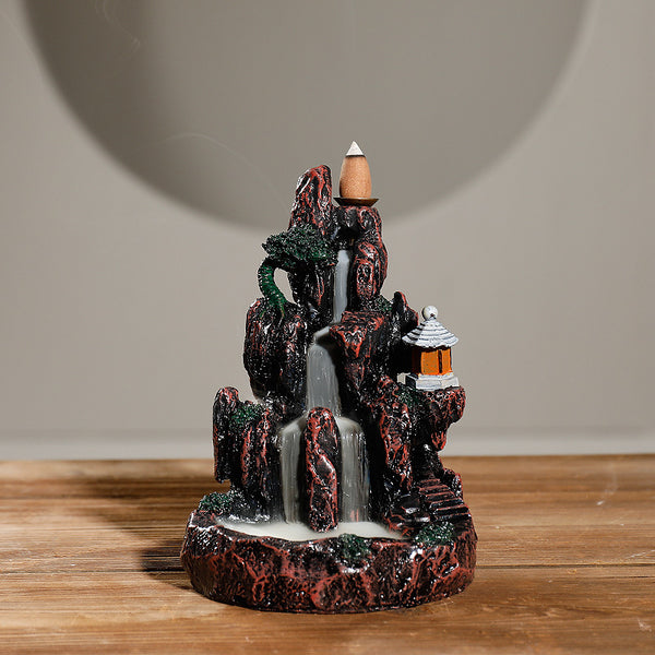New resin smoke backflow incense burner, creative alpine and flowing water LED light ornamental backflow aromatherapy burner original - Toy Collection