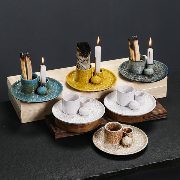 Ceramic incense burner candle holder peru holy wood burning bracket palo santo holder sage tray - Toy Collection