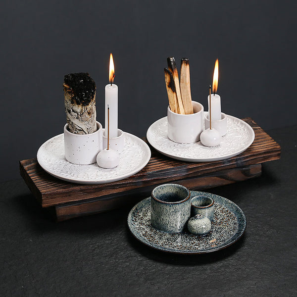 Ceramic incense burner candle holder peru holy wood burning bracket palo santo holder sage tray - Toy Collection