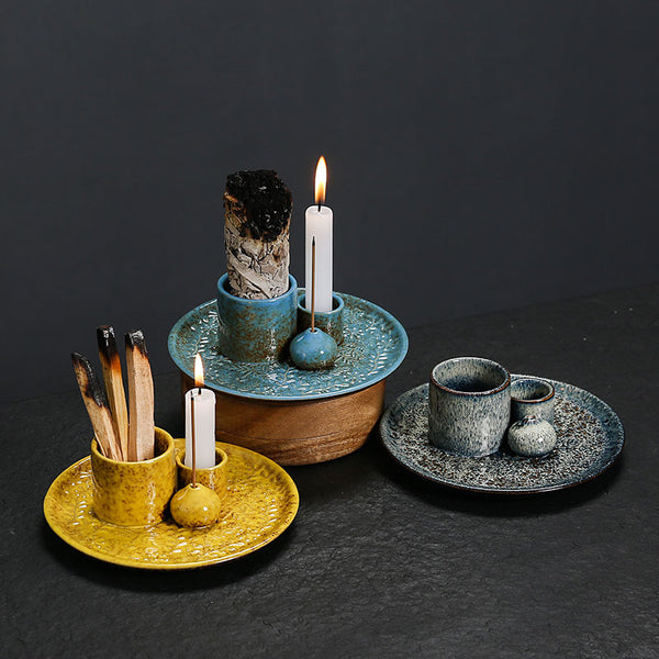 Ceramic incense burner candle holder peru holy wood burning bracket palo santo holder sage tray - Toy Collection