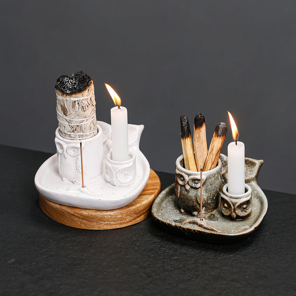 Kiln-changed ceramic candle tray American owl sage Peru holy wood burning bracket incense incense holder - Toy Collection