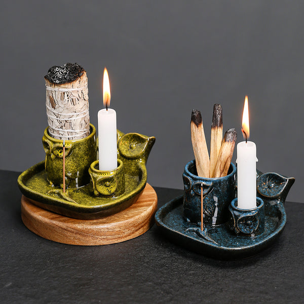 Kiln-changed ceramic candle tray American owl sage Peru holy wood burning bracket incense incense holder - Toy Collection
