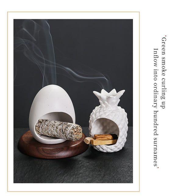 European ceramic atmosphere layout crafts pineapple aromatherapy stove creative eggshell peruvian holy wood burning bracket tray - Toy Collection