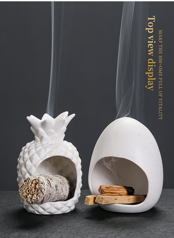 European ceramic atmosphere layout crafts pineapple aromatherapy stove creative eggshell peruvian holy wood burning bracket tray - Toy Collection