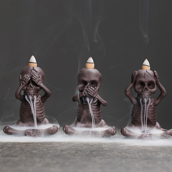 Original purple sand backflow incense burner Halloween gift, American skull head ghost backflow incense incense burner ornament - Toy Collection
